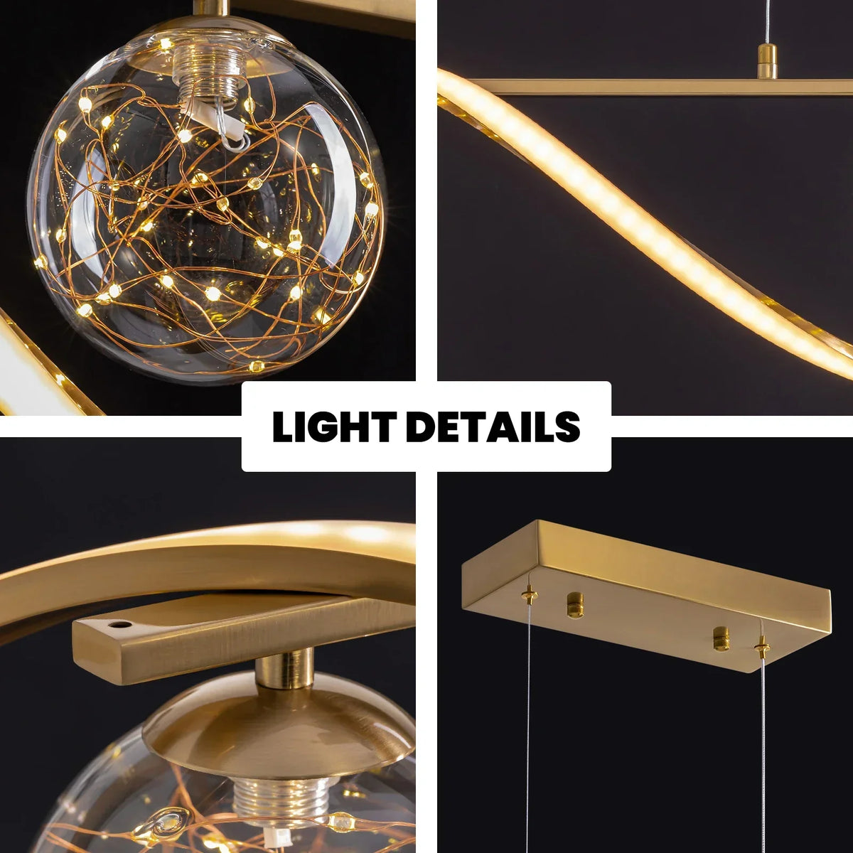 Linear LED Ceiling Fixture with Glass Globes for Dining Table & Island – 39 inch Gold or Chrome Hanging Lamp with Adjustable Height – Modern | Thomler
