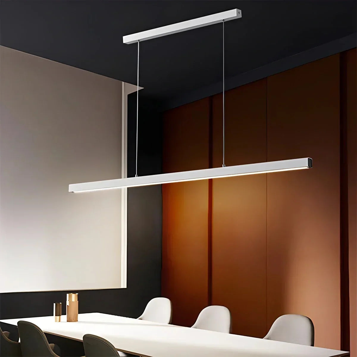 Lámpara de techo LED lineal de aluminio negro, luz colgante para comedor, isla de cocina, escritorio de oficina, lámpara suspendida minimalista moderna ajustable | Thomler