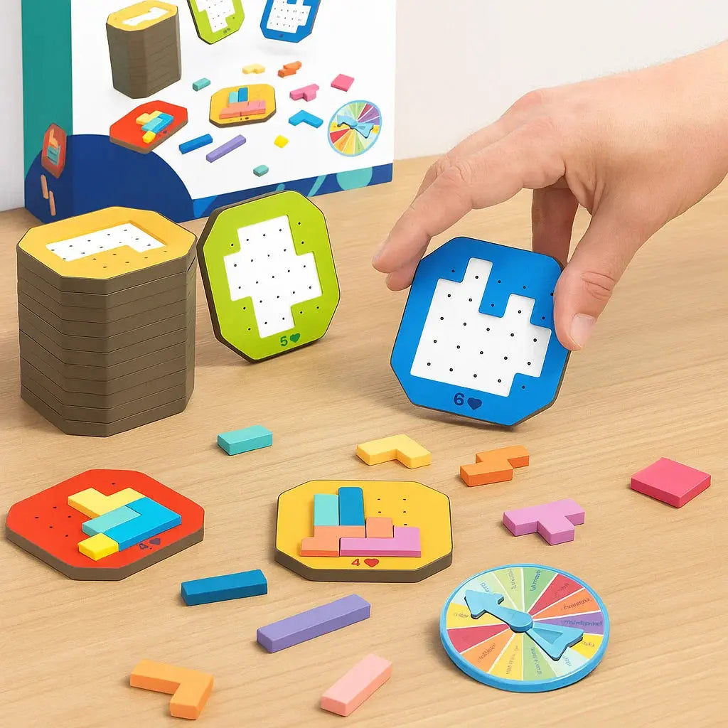 Shape-Matching Brain Teaser Set with 108 Pieces and 20 Pattern Cards for Kids Age 4+ and Adults | Thomler