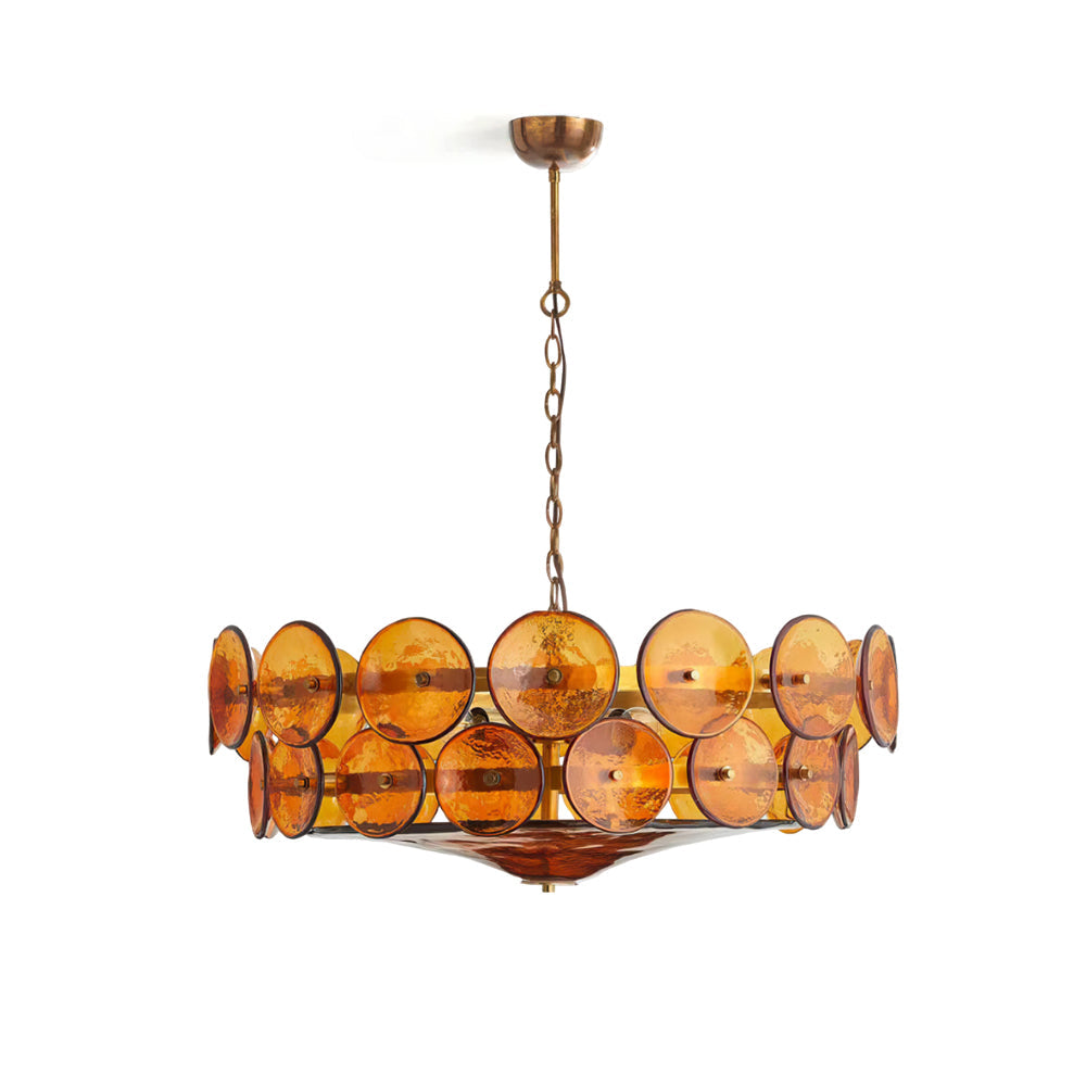 Gelaagde glazen schijfhangerlamp voor de eetkamer – Amberkleurige ronde plafondlamp – Verstelbare hanglamp voor kookeiland woonkamer | Thomler