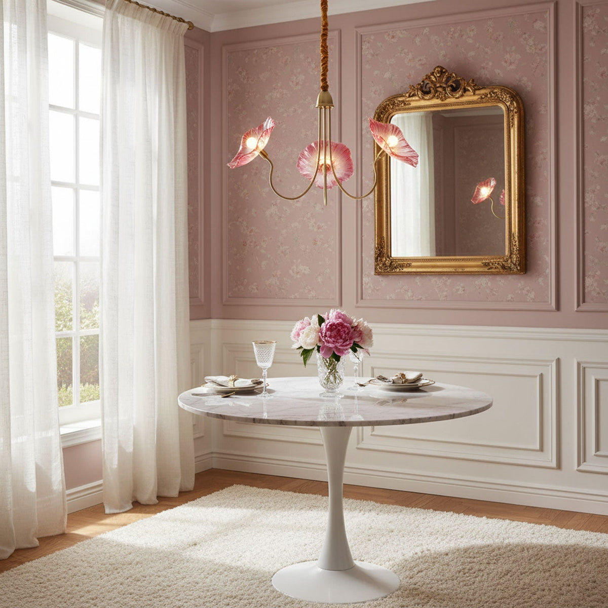 Lámpara colgante botánica de cristal de 35 pulgadas con acabado dorado para comedor, sala de estar o vestíbulo, iluminación ambiental superior | Thomler