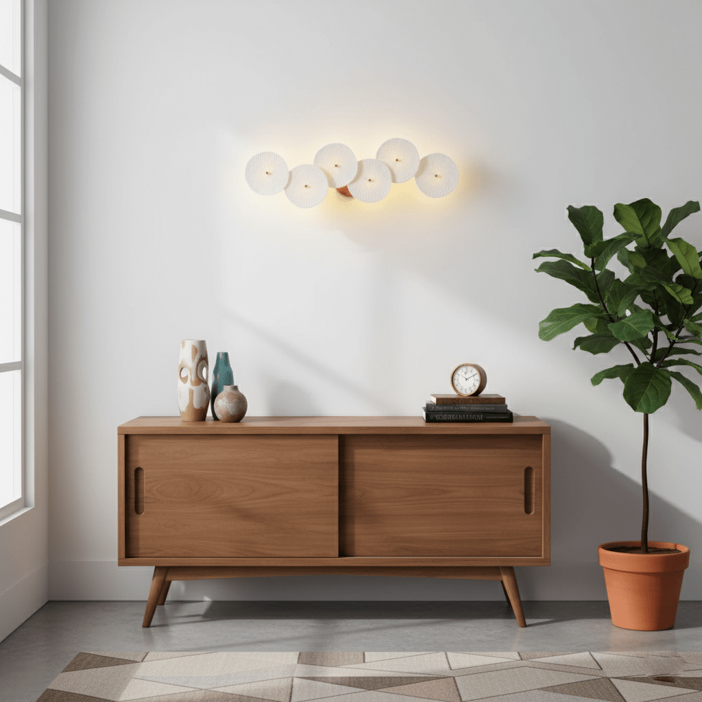 Aplique de pétalo esculpido dorado y blanco, lámpara LED Art Déco para pasillo, sala de estar, meditación, dormitorio, acento, 19.7 pulgadas, montaje en pared, iluminación interior | Thomler