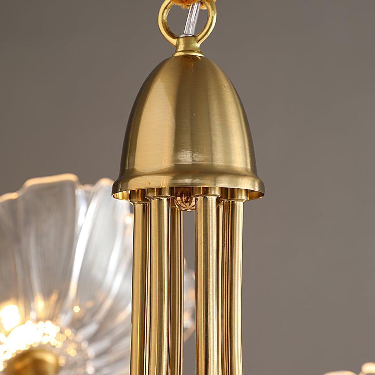 Lámpara colgante botánica de cristal de 35 pulgadas con acabado dorado para comedor, sala de estar o vestíbulo, iluminación ambiental superior | Thomler