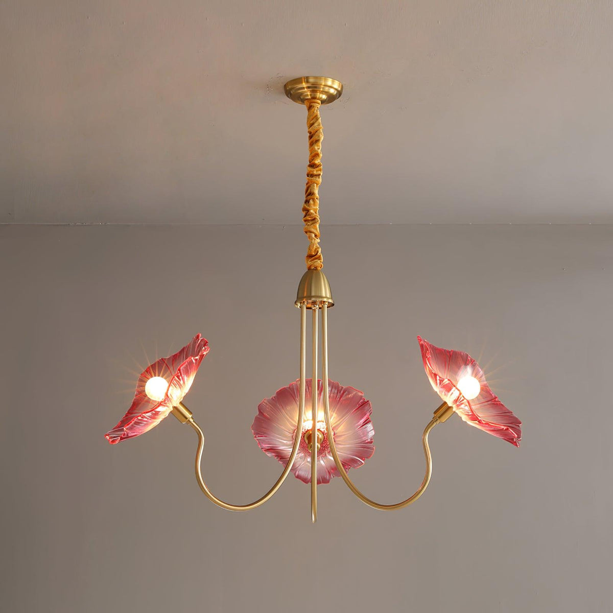 Lámpara colgante botánica de cristal de 35 pulgadas con acabado dorado para comedor, sala de estar o vestíbulo, iluminación ambiental superior | Thomler