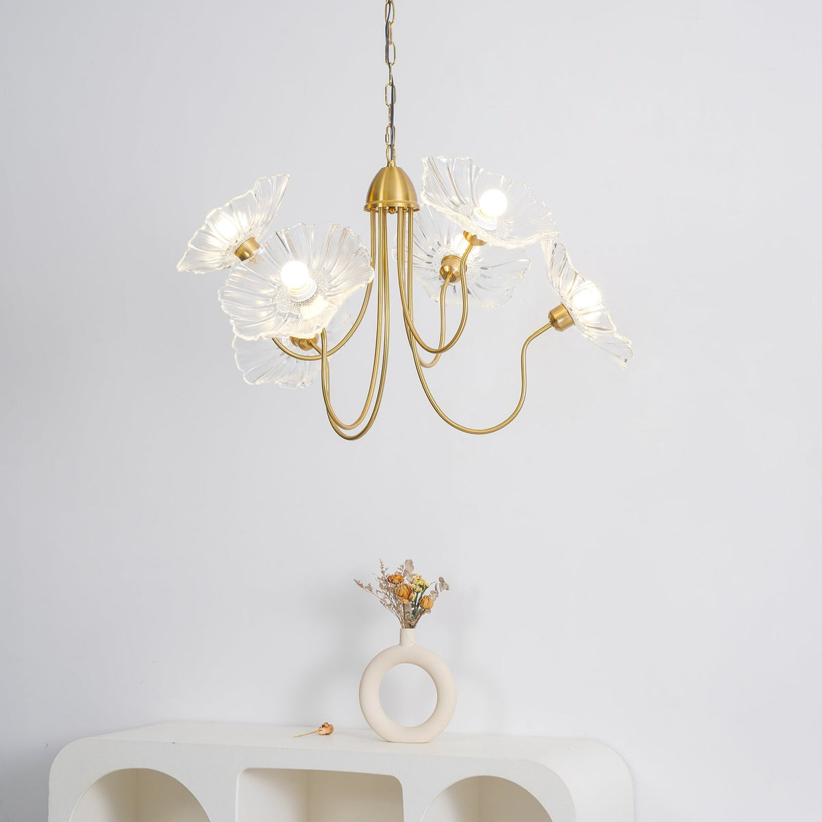 Lámpara colgante botánica de cristal de 35 pulgadas con acabado dorado para comedor, sala de estar o vestíbulo, iluminación ambiental superior | Thomler