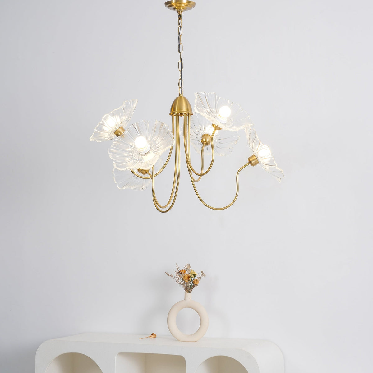 Lámpara colgante botánica de cristal de 35 pulgadas con acabado dorado para comedor, sala de estar o vestíbulo, iluminación ambiental superior | Thomler