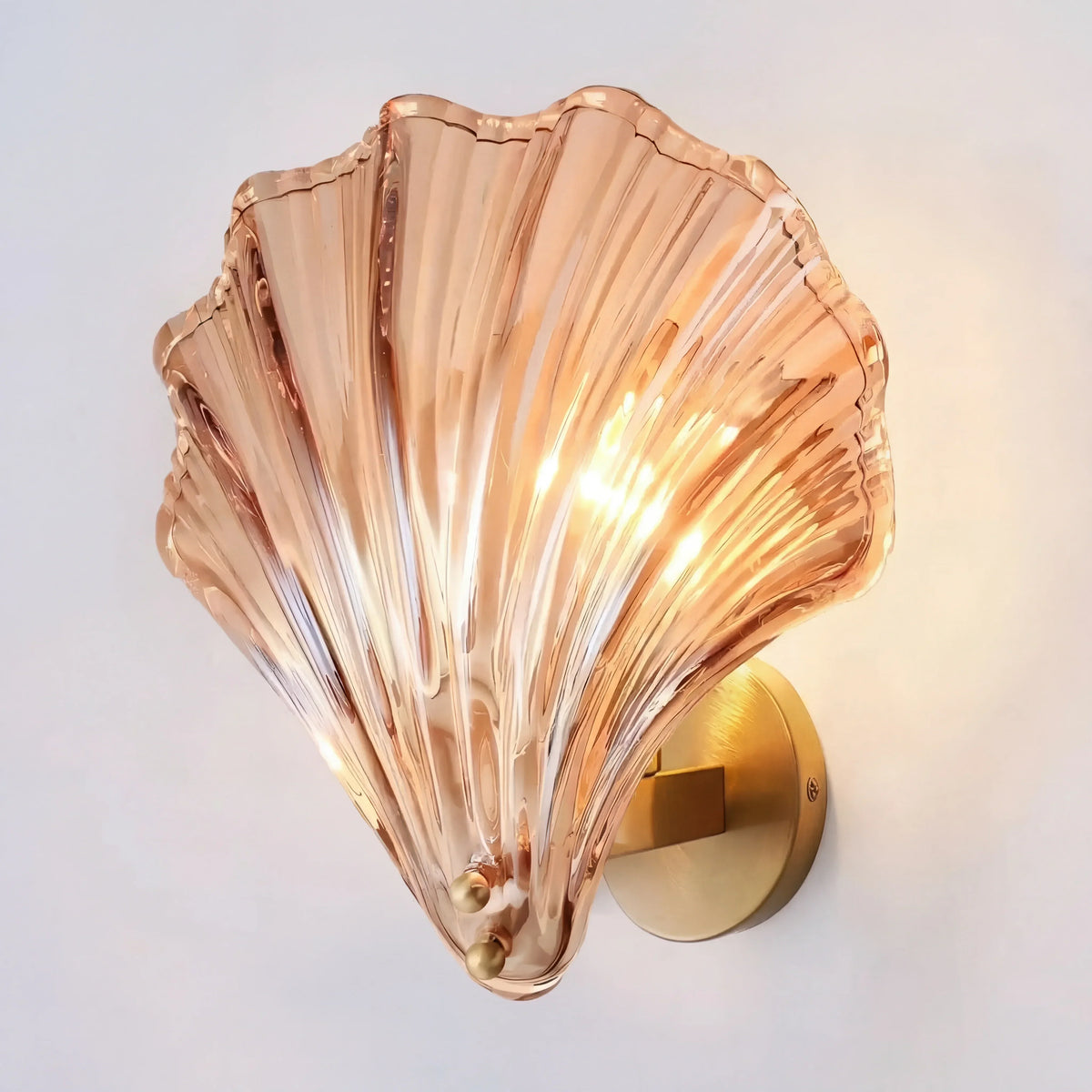 Sconce with Organic Shell-Shaped Shade – 10 Inch Brass & Glass Fixture for Bedside, Hallway, Powder Room – Subtle Glow | Thomler
