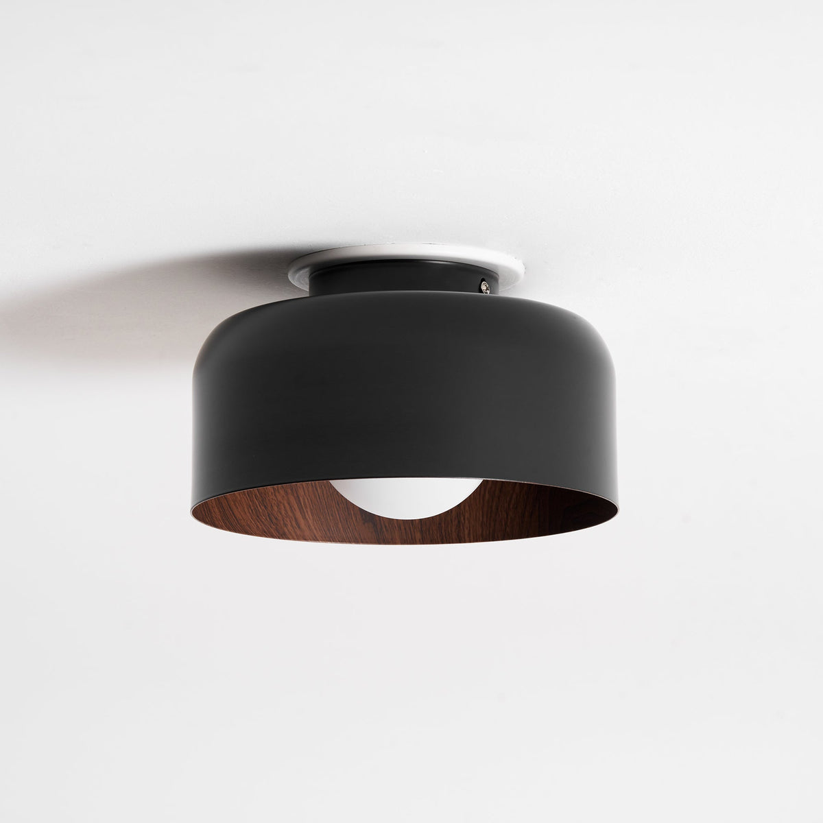 Flush Mount Ceiling Light Fixture for Bedroom Hallway Small Rooms 9 in Round LED Glass Shade with Wood Grain Interior Modern Accent for Livi | Thomler