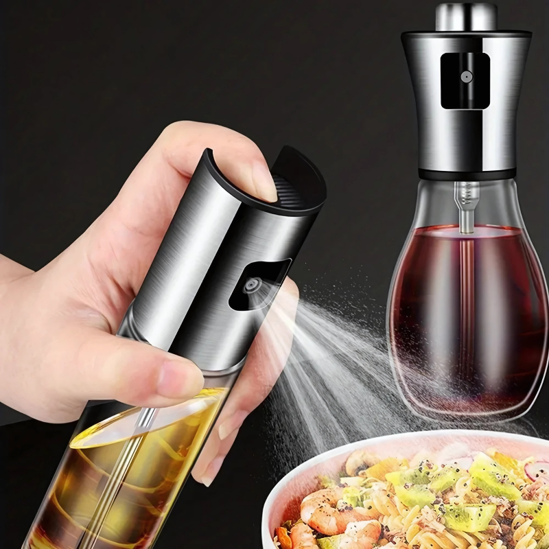 Stainless Steel Oil Mister Spray Bottle for Healthy Cooking – Glass & Metal Sprayer for Salad Dressing, Air Fryer, Grilling
