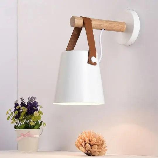 Houten wandlamp minimalistische slaapkamerverlichting zwart wit bedraad of met stekker sfeerverlichting modern Scandinavische stijl woondecoratie | Thomler