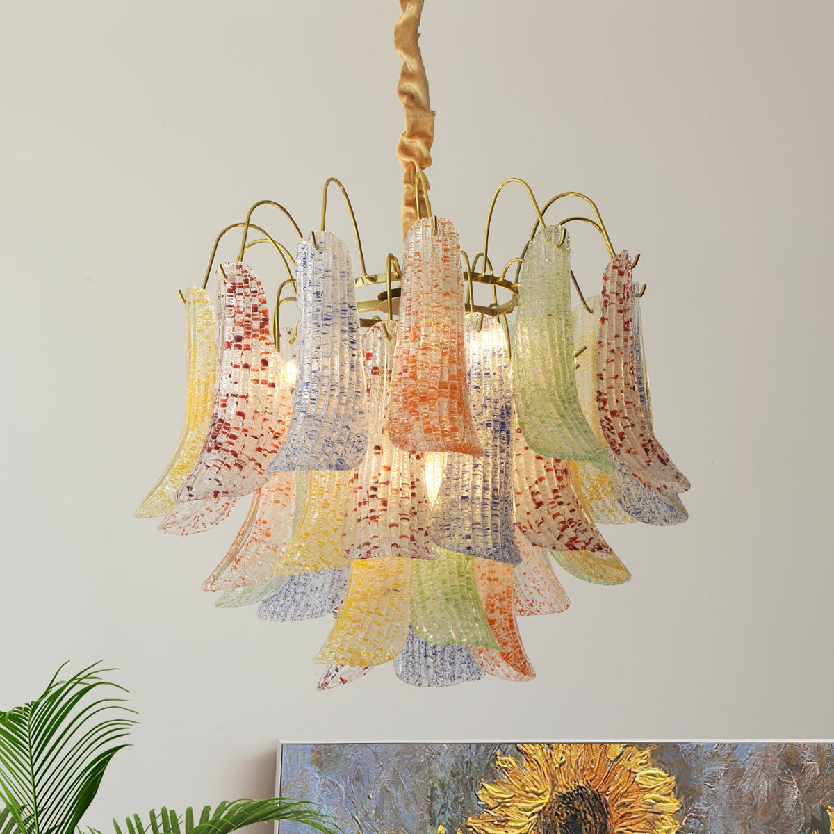 Mondgeblazen kunstglazen kroonluchter, hanglamp met meerdere lichtbronnen, levendige kleuren, statement-verlichting voor eetkamer en woonkamer, diameter 50-60 cm | Thomler