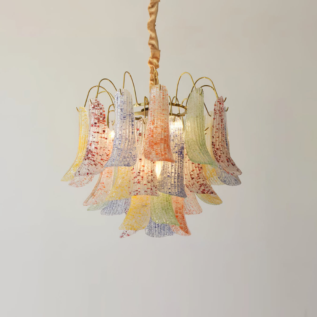 Mondgeblazen kunstglazen kroonluchter, hanglamp met meerdere lichtbronnen, levendige kleuren, statement-verlichting voor eetkamer en woonkamer, diameter 50-60 cm | Thomler
