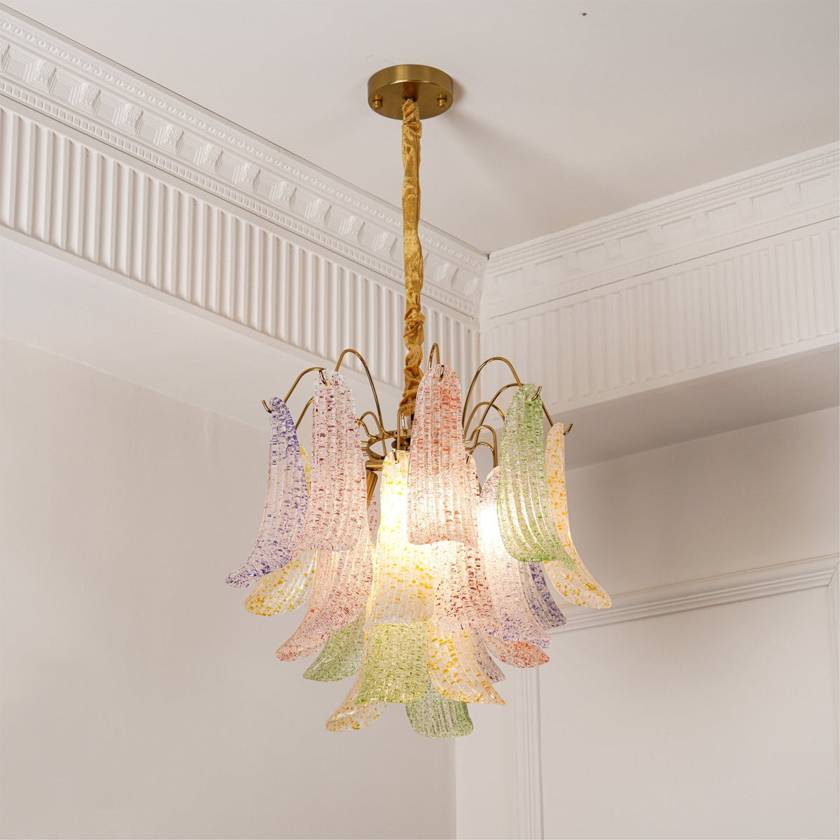 Mondgeblazen kunstglazen kroonluchter, hanglamp met meerdere lichtbronnen, levendige kleuren, statement-verlichting voor eetkamer en woonkamer, diameter 50-60 cm | Thomler