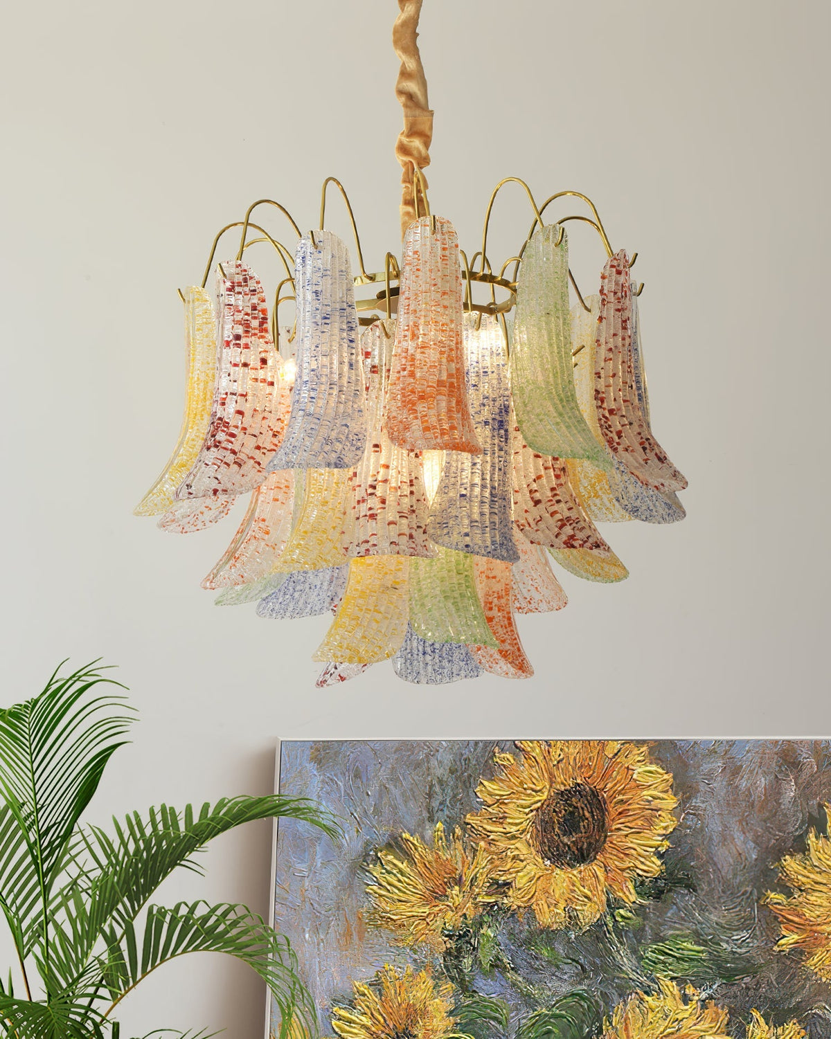 Mondgeblazen kunstglazen kroonluchter, hanglamp met meerdere lichtbronnen, levendige kleuren, statement-verlichting voor eetkamer en woonkamer, diameter 50-60 cm | Thomler