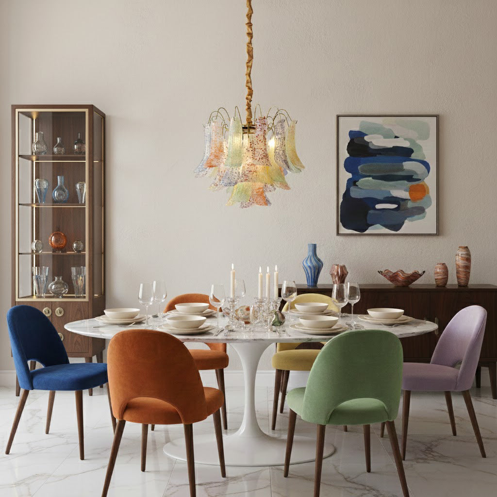 Mondgeblazen kunstglazen kroonluchter, hanglamp met meerdere lichtbronnen, levendige kleuren, statement-verlichting voor eetkamer en woonkamer, diameter 50-60 cm | Thomler