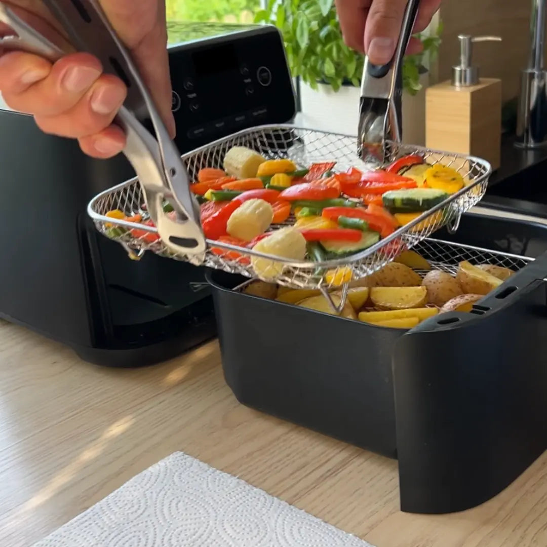 Stackable Air Fryer Racks Set of 3 with Heat-Resistant Tongs for Multi-Level Cooking Kitchen Accessory Round Square Rectangular Stainless St | Thomler