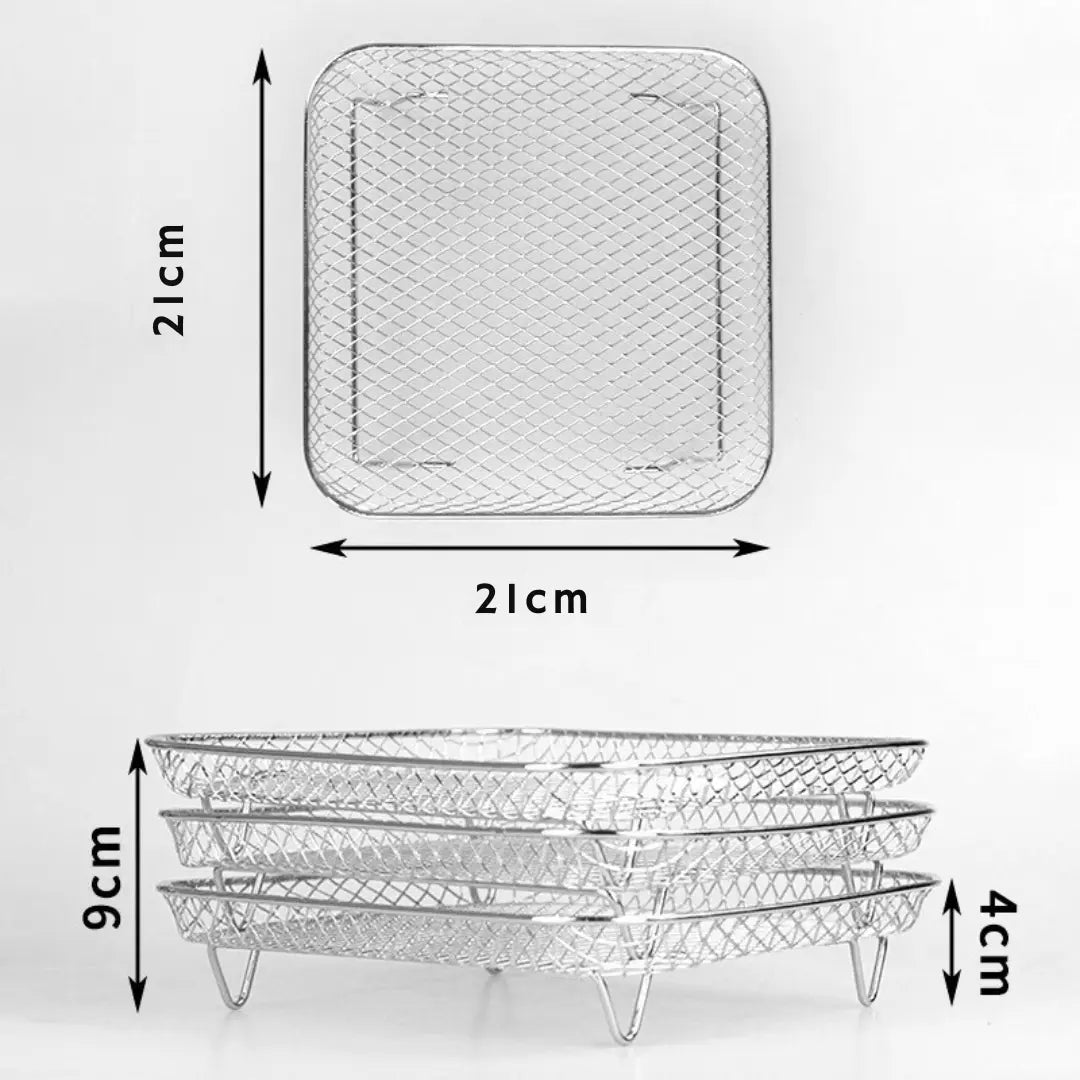 Stackable Air Fryer Racks Set of 3 with Heat-Resistant Tongs for Multi-Level Cooking Kitchen Accessory Round Square Rectangular Stainless St | Thomler