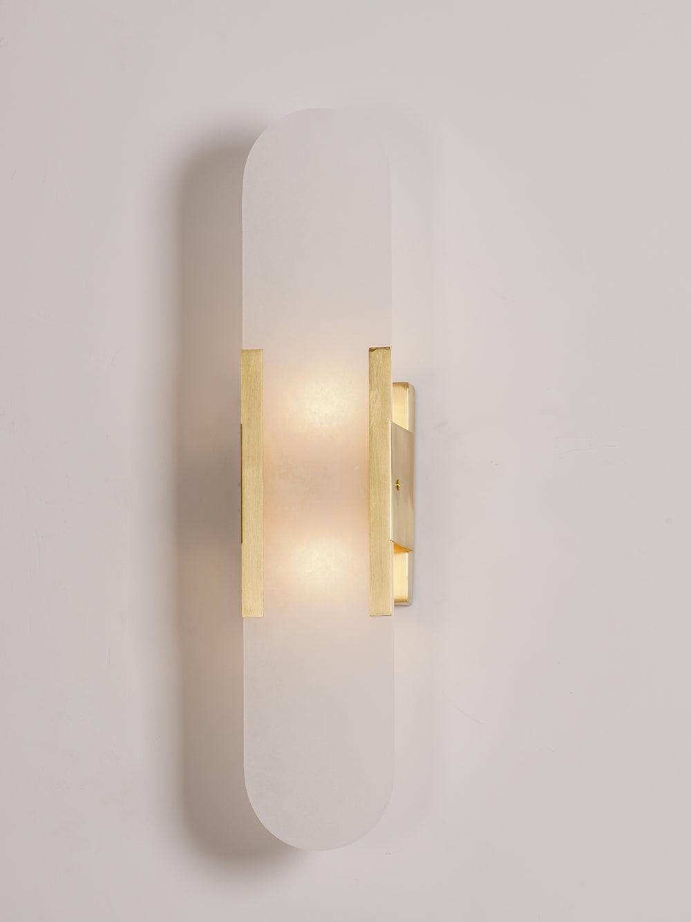 Aplique de alabastro hecho a mano con detalle en latón, lámpara de pared de 14 pulgadas para dormitorio, pasillo, sala de estar, accesorio interior, LED G4, piedra alargada moderna