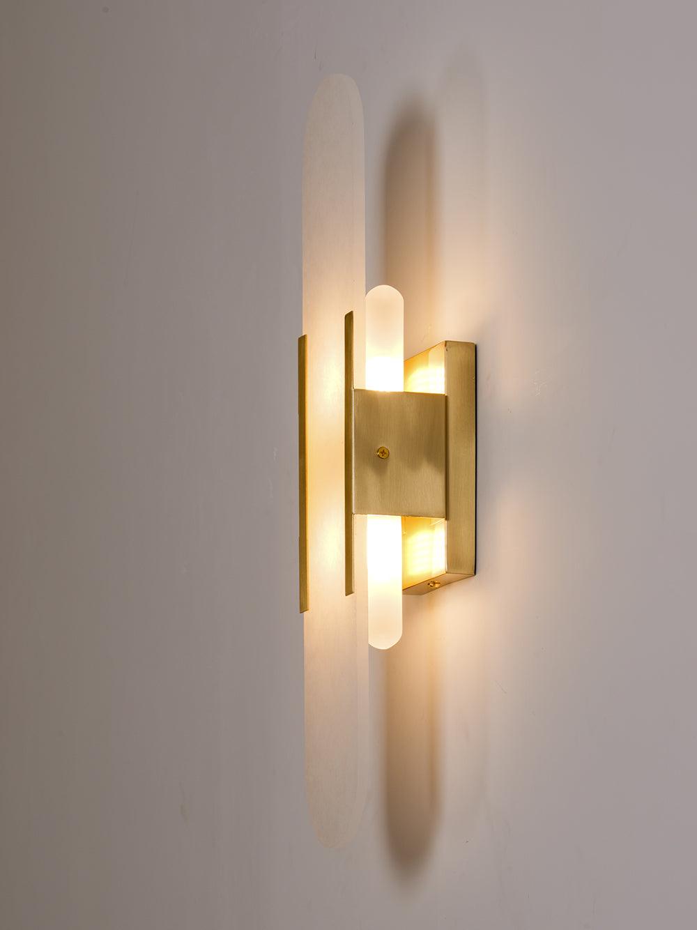 Aplique de alabastro hecho a mano con detalle en latón, lámpara de pared de 14 pulgadas para dormitorio, pasillo, sala de estar, accesorio interior, LED G4, piedra alargada moderna