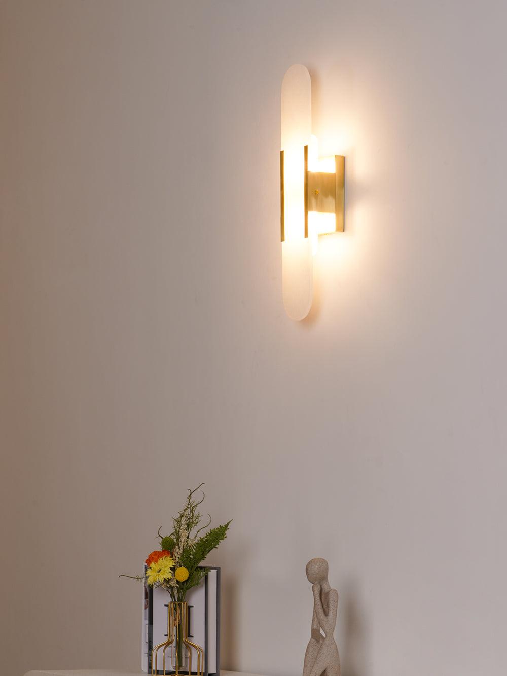 Aplique de alabastro hecho a mano con detalle en latón, lámpara de pared de 14 pulgadas para dormitorio, pasillo, sala de estar, accesorio interior, LED G4, piedra alargada moderna