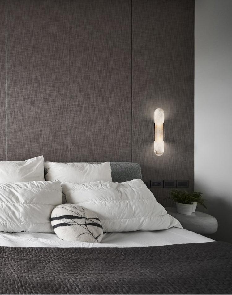 Aplique de alabastro hecho a mano con detalle en latón, lámpara de pared de 14 pulgadas para dormitorio, pasillo, sala de estar, accesorio interior, LED G4, piedra alargada moderna
