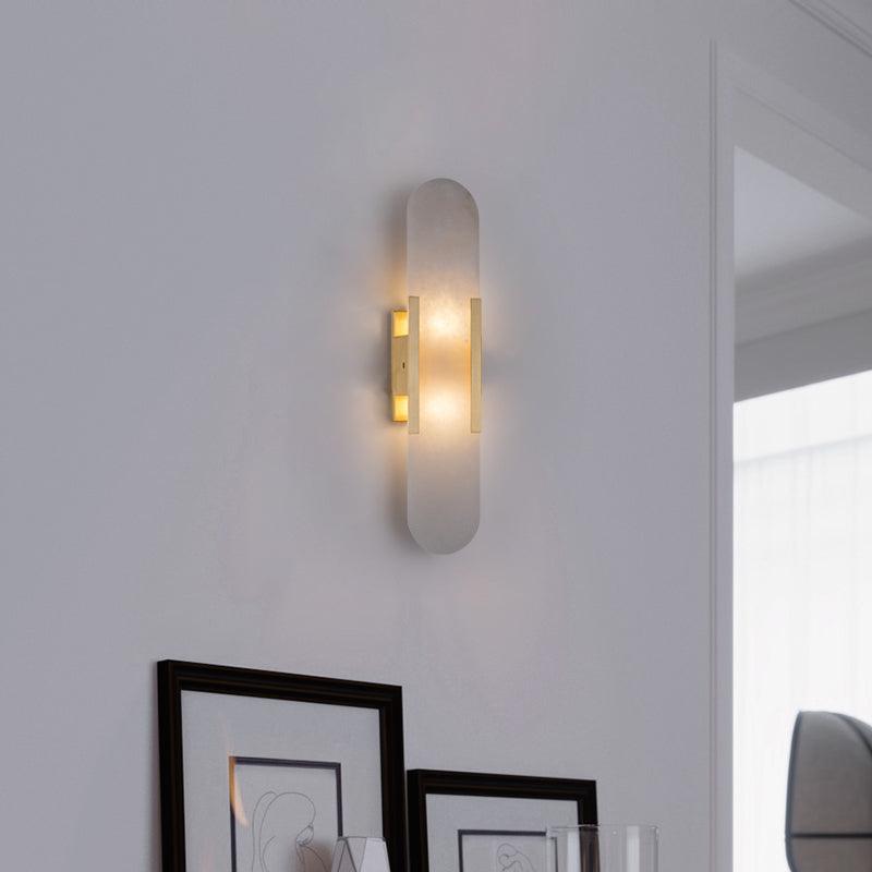 Aplique de alabastro hecho a mano con detalle en latón, lámpara de pared de 14 pulgadas para dormitorio, pasillo, sala de estar, accesorio interior, LED G4, piedra alargada moderna