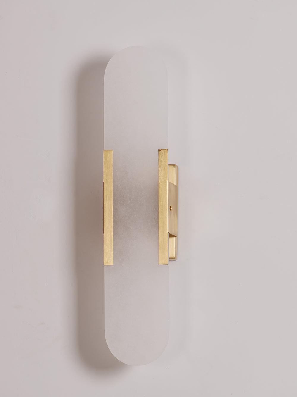 Aplique de alabastro hecho a mano con detalle en latón, lámpara de pared de 14 pulgadas para dormitorio, pasillo, sala de estar, accesorio interior, LED G4, piedra alargada moderna