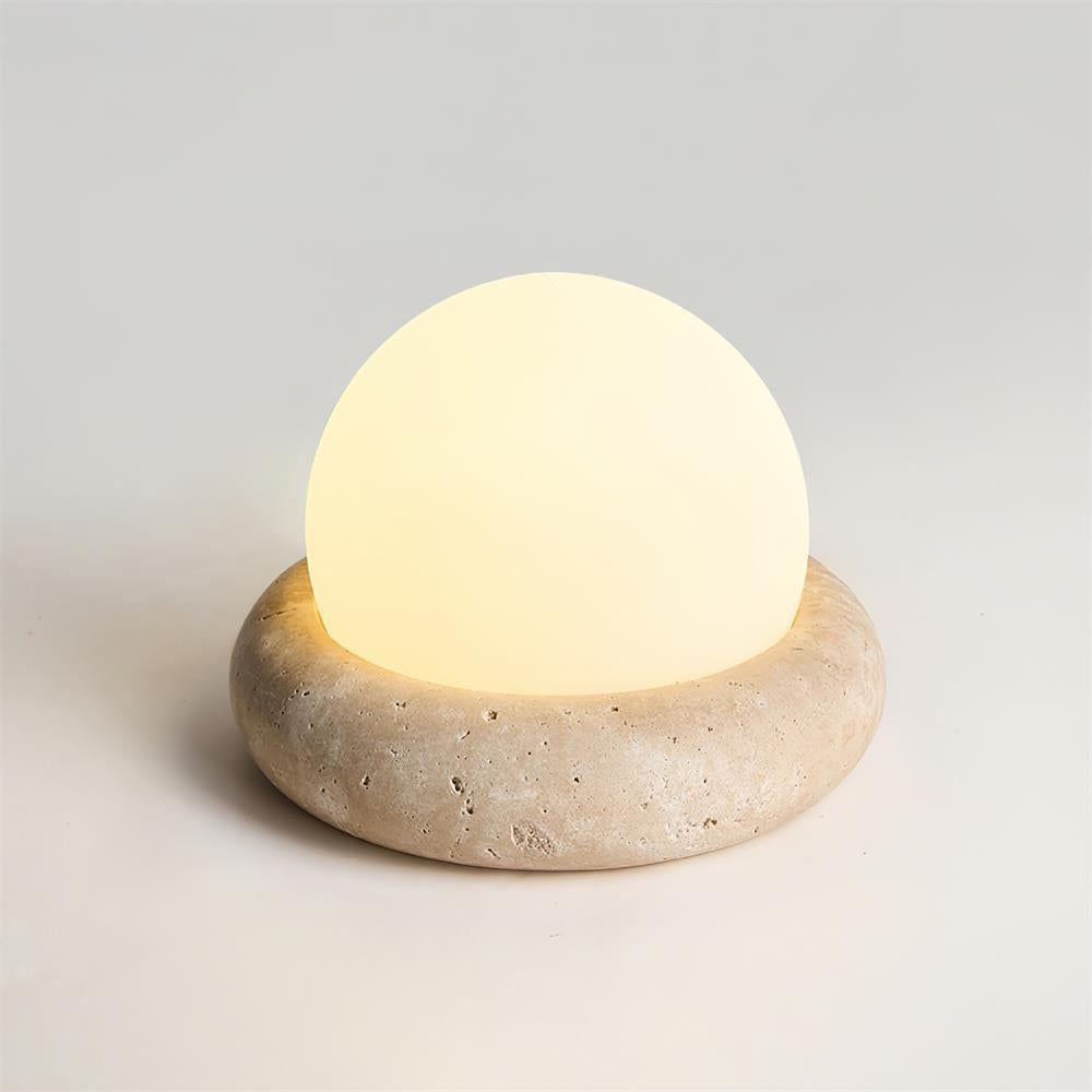 Rechargeable LED Accent Lamp Natural Stone Base Frosted Shade Wireless Remote Three Color Settings Bedroom Nightstand Desk Living Room Cordl | Thomler