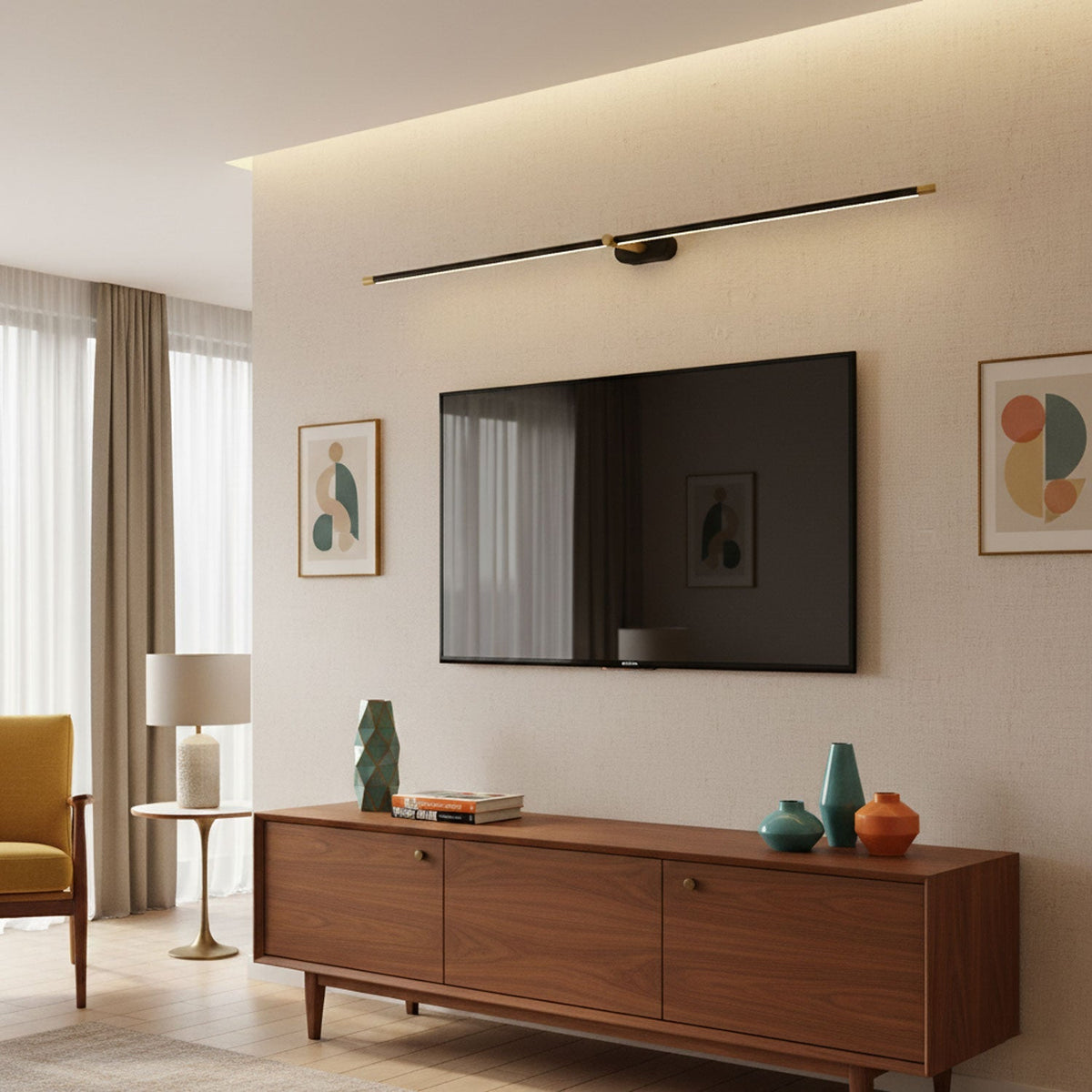 Lámpara de espejo de baño LED de 27 pulgadas, aplique de pared recargable y regulable, inalámbrico, color negro y dorado, accesorio de tocador con control táctil para baño de visitas