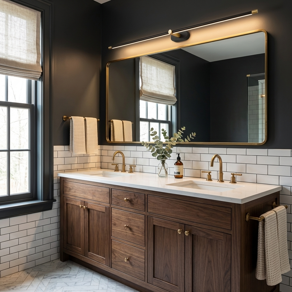 Lámpara de espejo de baño LED de 27 pulgadas, aplique de pared recargable y regulable, inalámbrico, color negro y dorado, accesorio de tocador con control táctil para baño de visitas