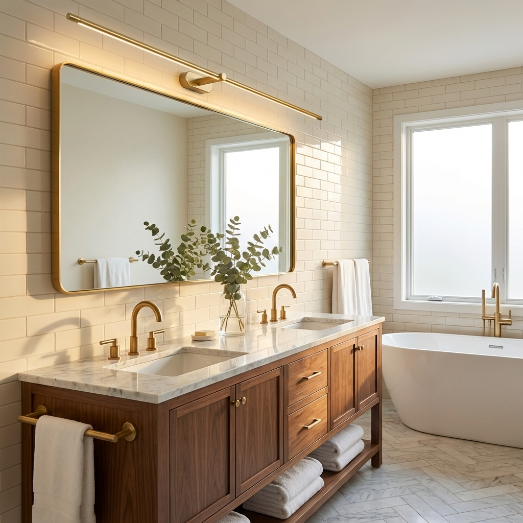 Lámpara de espejo de baño LED de 27 pulgadas, aplique de pared recargable y regulable, inalámbrico, color negro y dorado, accesorio de tocador con control táctil para baño de visitas