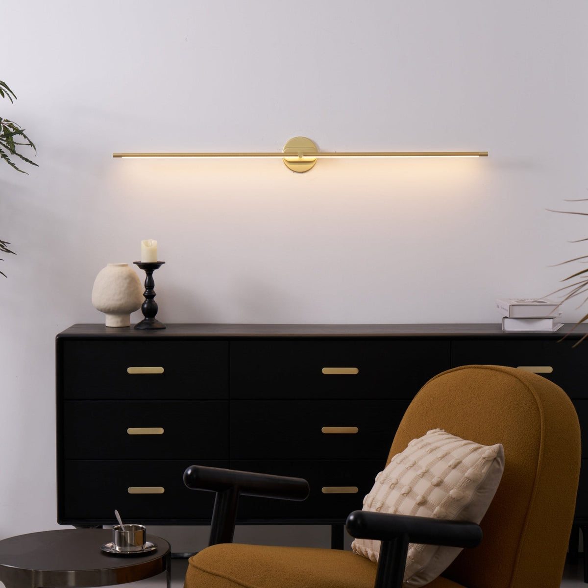 Lámpara lineal LED para baño, aplique de pared de metal de 27-50 pulgadas para espejo, acabado en negro, dorado o níquel cepillado, luz cálida para tocador o vestidor