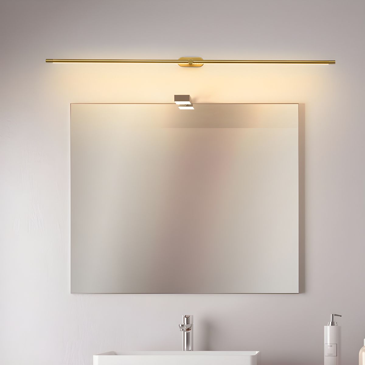 Lámpara de espejo de baño LED de 27 pulgadas, aplique de pared recargable y regulable, inalámbrico, color negro y dorado, accesorio de tocador con control táctil para baño de visitas