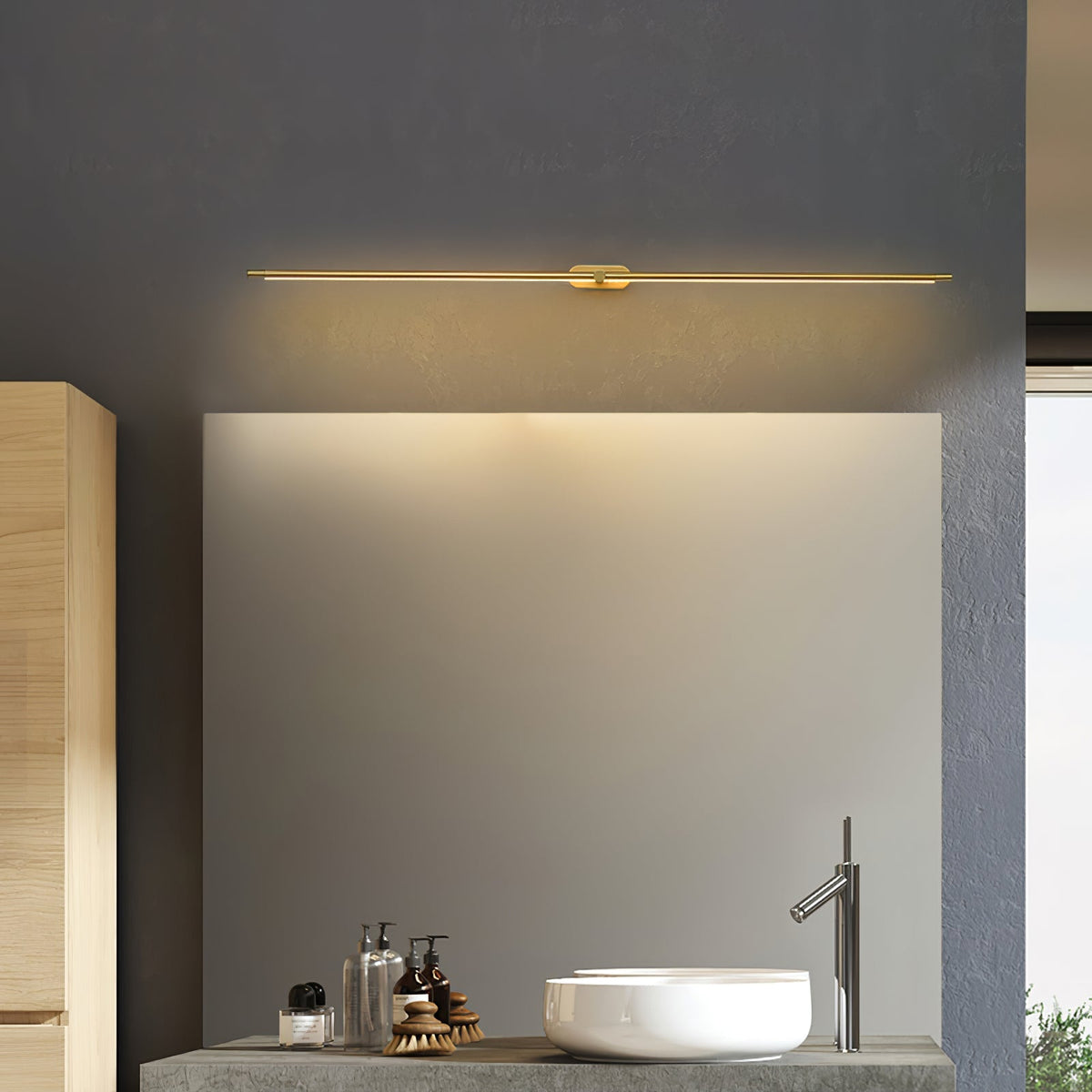 Lámpara lineal LED para baño, aplique de pared de metal de 27-50 pulgadas para espejo, acabado en negro, dorado o níquel cepillado, luz cálida para tocador o vestidor