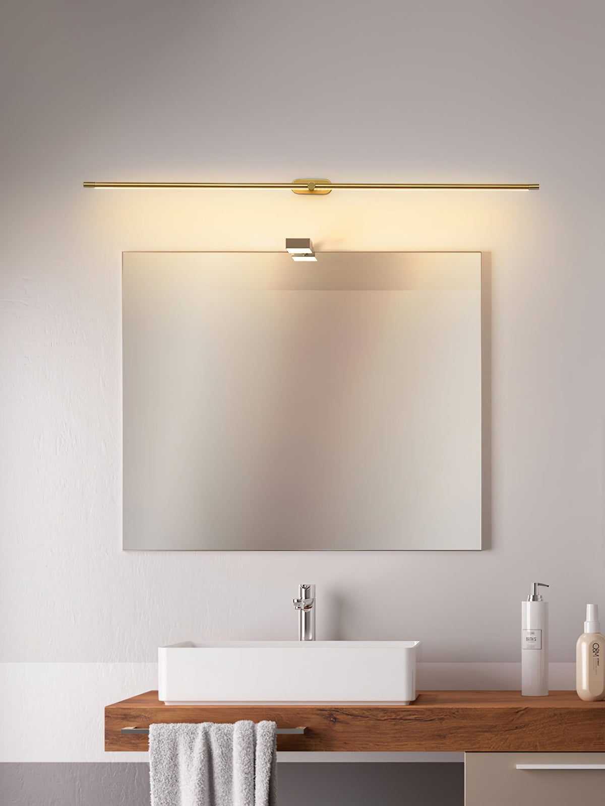 Lámpara de espejo de baño LED de 27 pulgadas, aplique de pared recargable y regulable, inalámbrico, color negro y dorado, accesorio de tocador con control táctil para baño de visitas