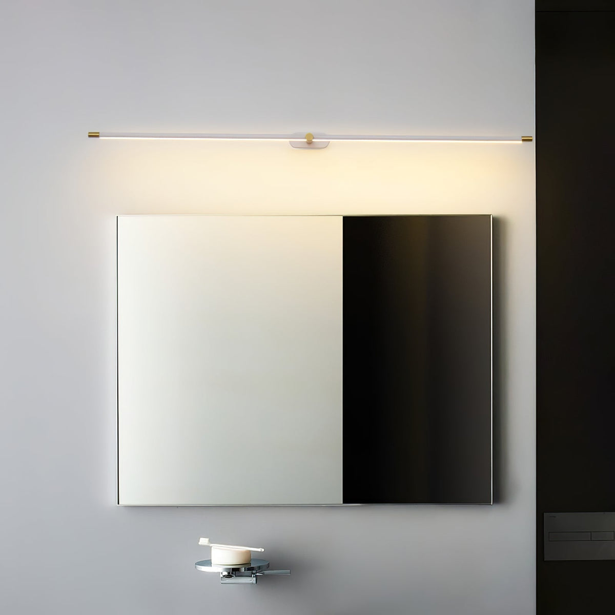 Lámpara de espejo de baño LED de 27 pulgadas, aplique de pared recargable y regulable, inalámbrico, color negro y dorado, accesorio de tocador con control táctil para baño de visitas