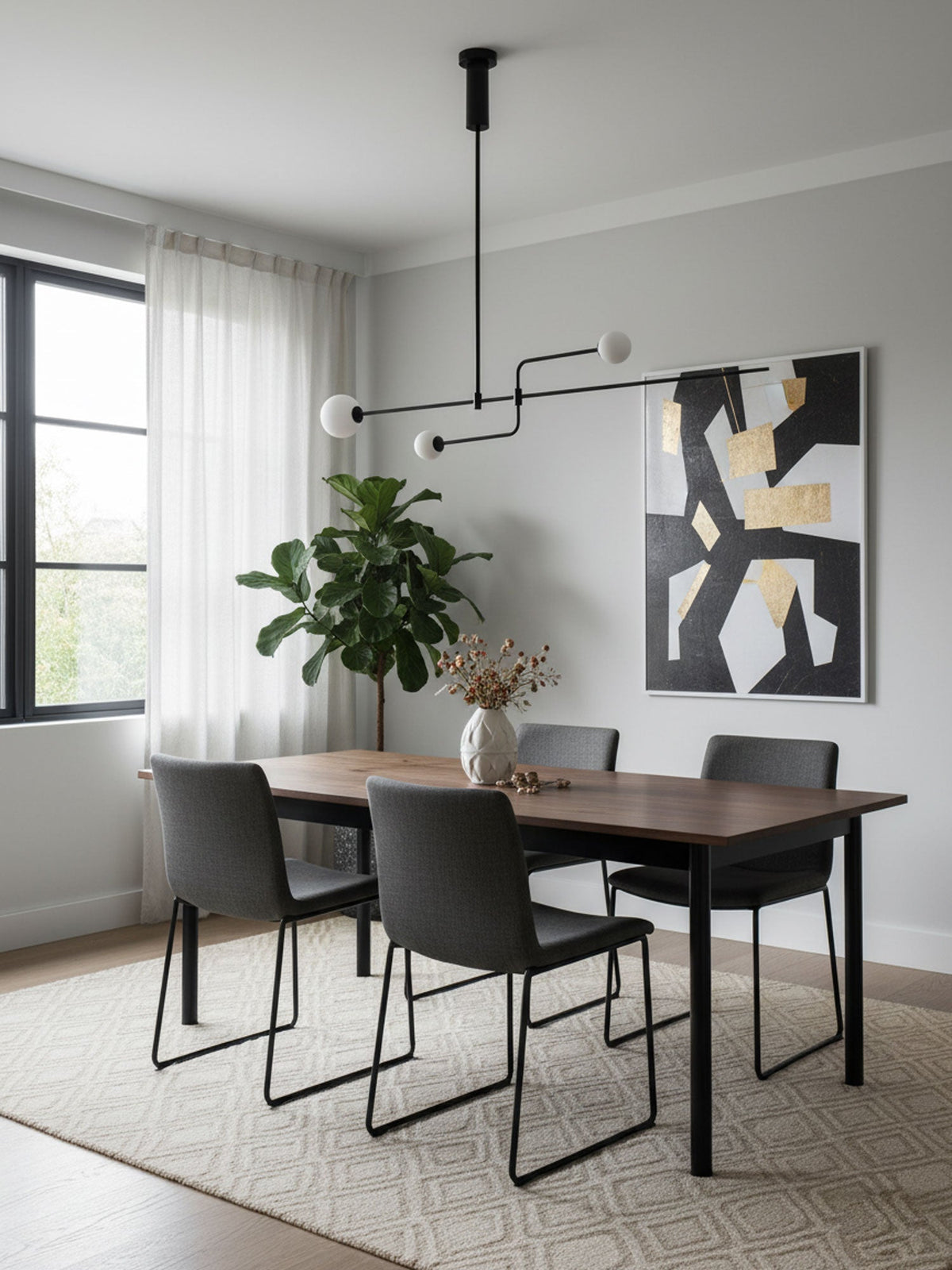 Lámpara de techo escultural con difusores de vidrio opalino, acabado en negro y latón, diseño de múltiples brazos para comedor, vestíbulo, lámpara de techo moderna