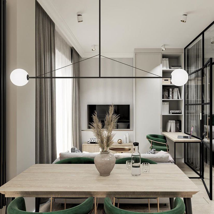 Lámpara de techo escultural con difusores de vidrio opalino, acabado en negro y latón, diseño de múltiples brazos para comedor, vestíbulo, lámpara de techo moderna