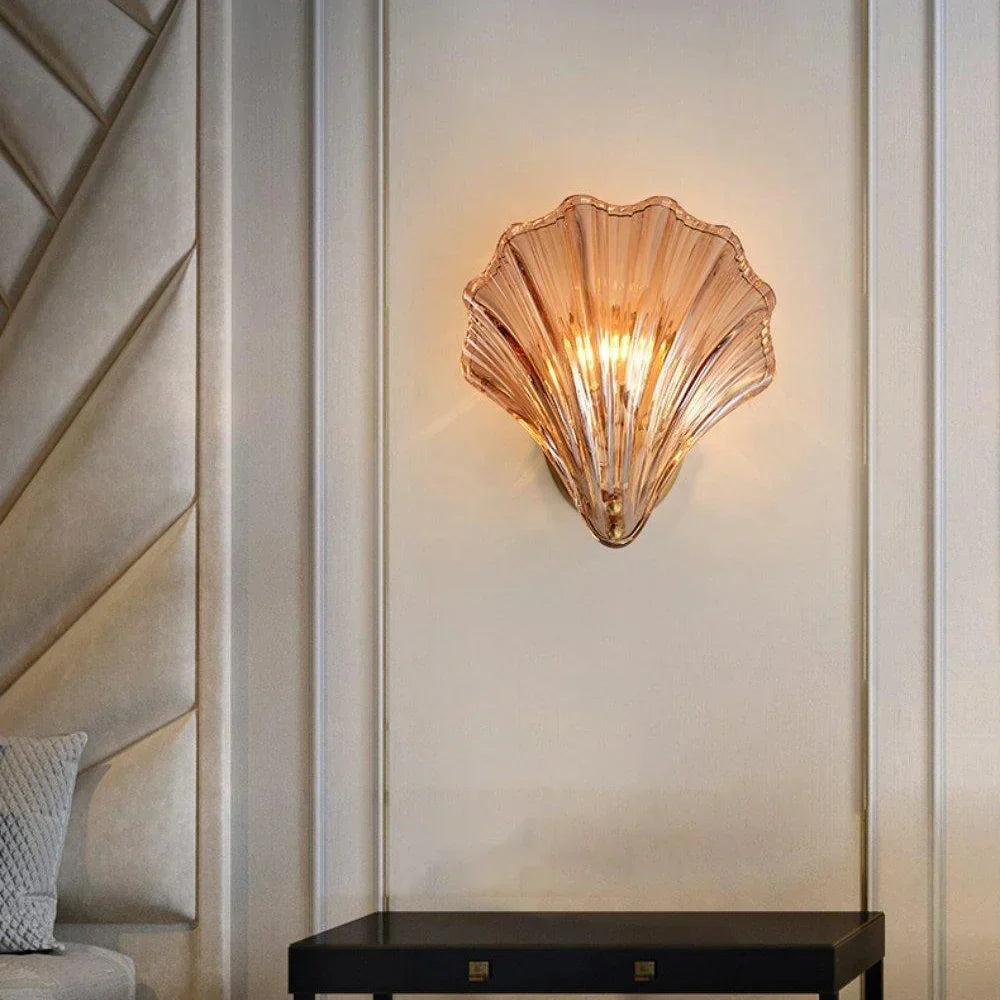 Muschel-Wandleuchte Gold 20 cm Schlafzimmer Flur Badezimmer LED-Wandlampe Küstendekor Ambientebeleuchtung Moderner Luxus Metallhalterung E14 | Thomler