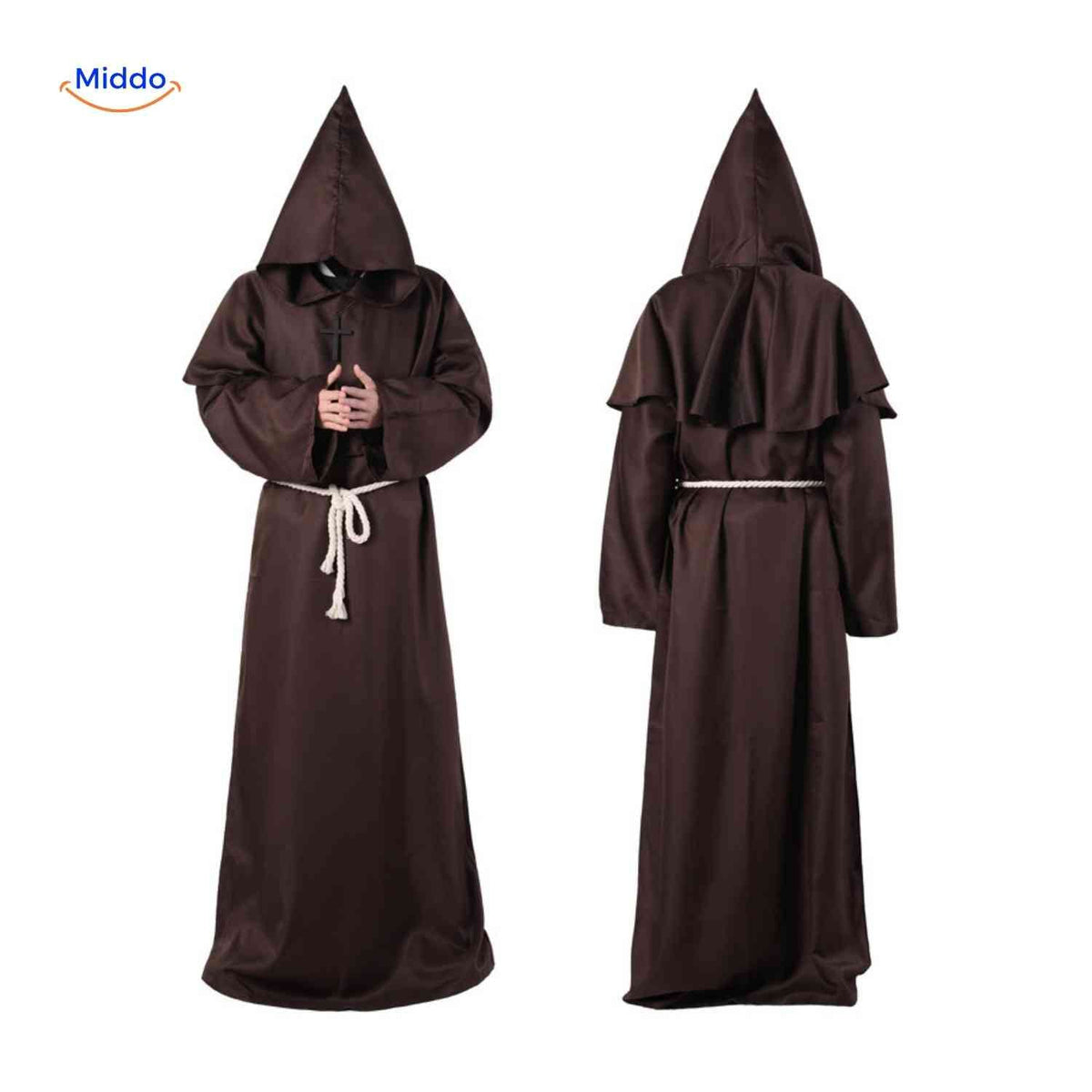 Hooded Monk Robe Costume – Medieval Style Cosplay Outfit for Halloween, Cosplay & Theater