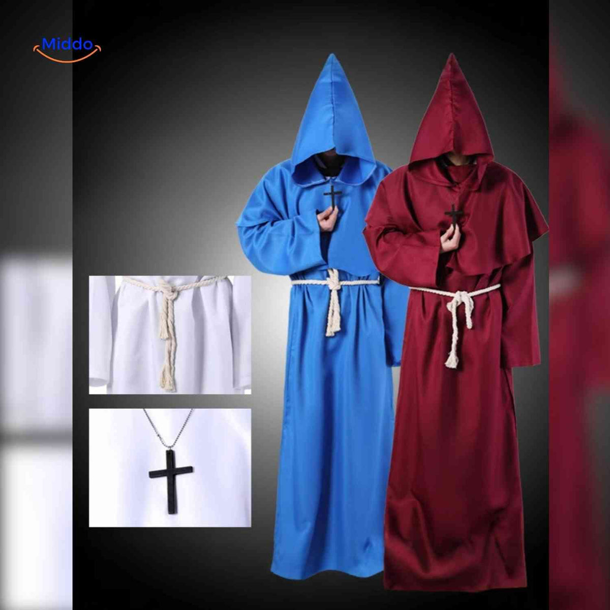 Hooded Monk Robe Costume – Medieval Style Cosplay Outfit for Halloween, Cosplay & Theater