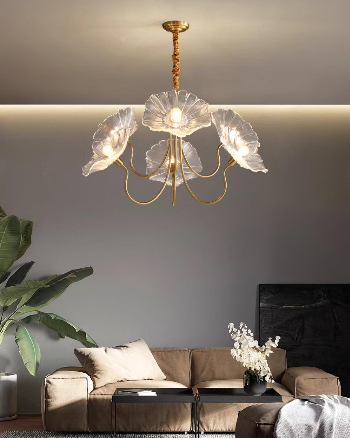 Hanglamp van mat glas met bloemdesign, 35 inch, meerarmig armatuur, helder roze goud, plafondverlichting voor eetkamer, woonkamer, hal, entree, modern in | Thomler