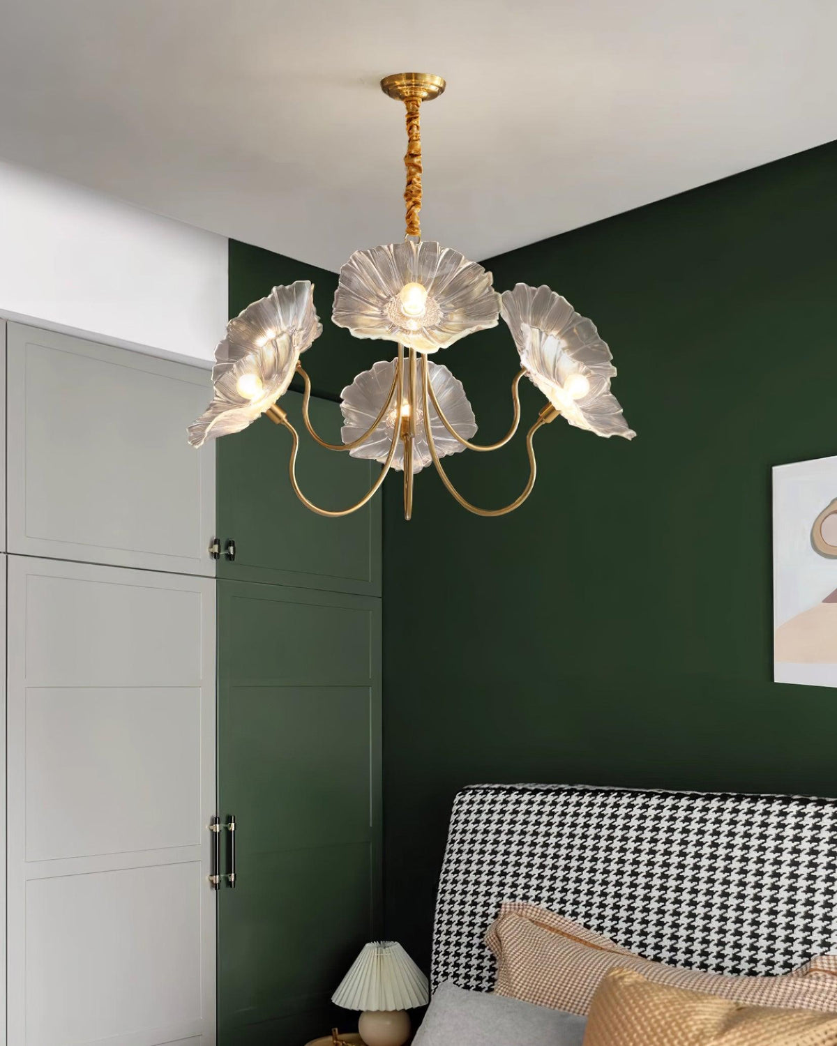 Hanglamp van mat glas met bloemdesign, 35 inch, meerarmig armatuur, helder roze goud, plafondverlichting voor eetkamer, woonkamer, hal, entree, modern in | Thomler