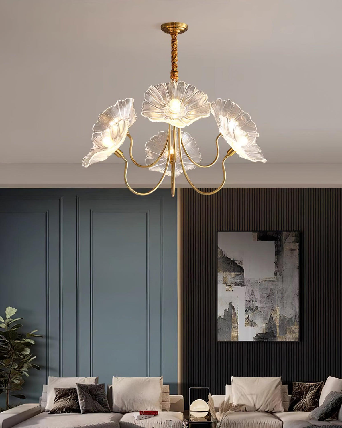 Hanglamp van mat glas met bloemdesign, 35 inch, meerarmig armatuur, helder roze goud, plafondverlichting voor eetkamer, woonkamer, hal, entree, modern in | Thomler