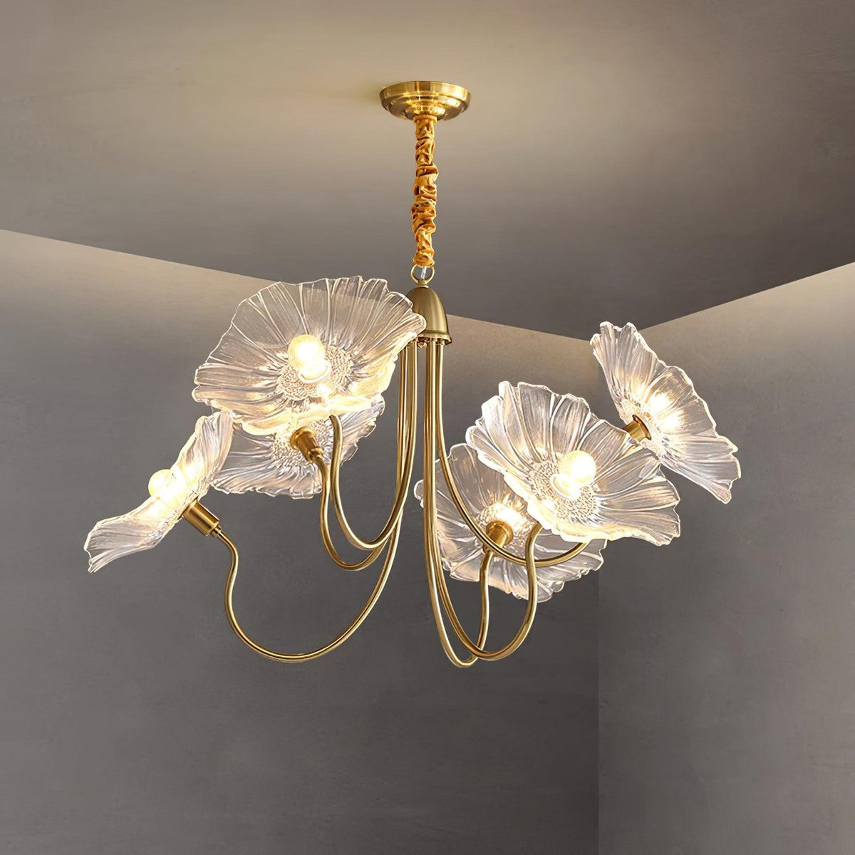 Hanglamp van mat glas met bloemdesign, 35 inch, meerarmig armatuur, helder roze goud, plafondverlichting voor eetkamer, woonkamer, hal, entree, modern in | Thomler