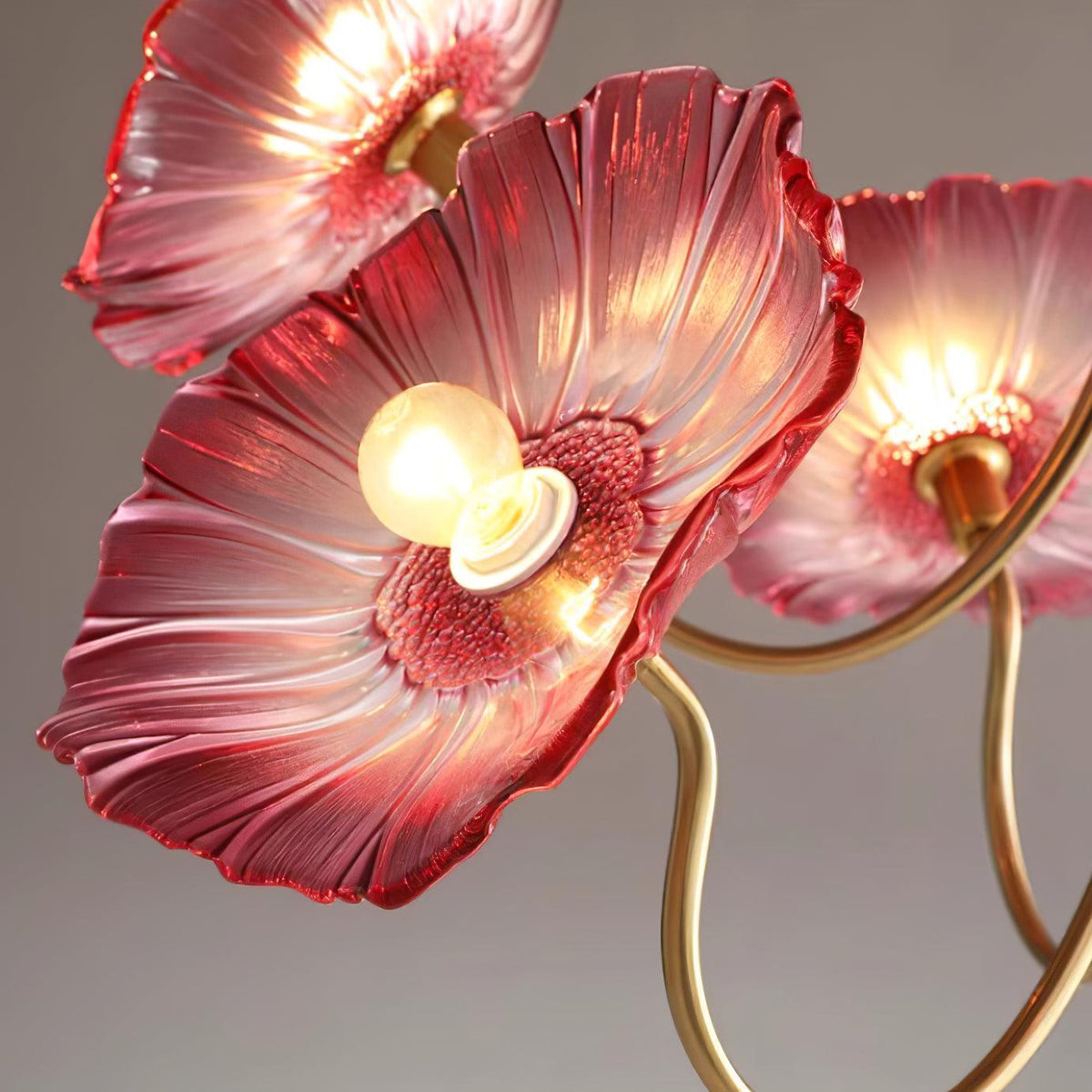 Hanglamp van mat glas met bloemdesign, 35 inch, meerarmig armatuur, helder roze goud, plafondverlichting voor eetkamer, woonkamer, hal, entree, modern in | Thomler