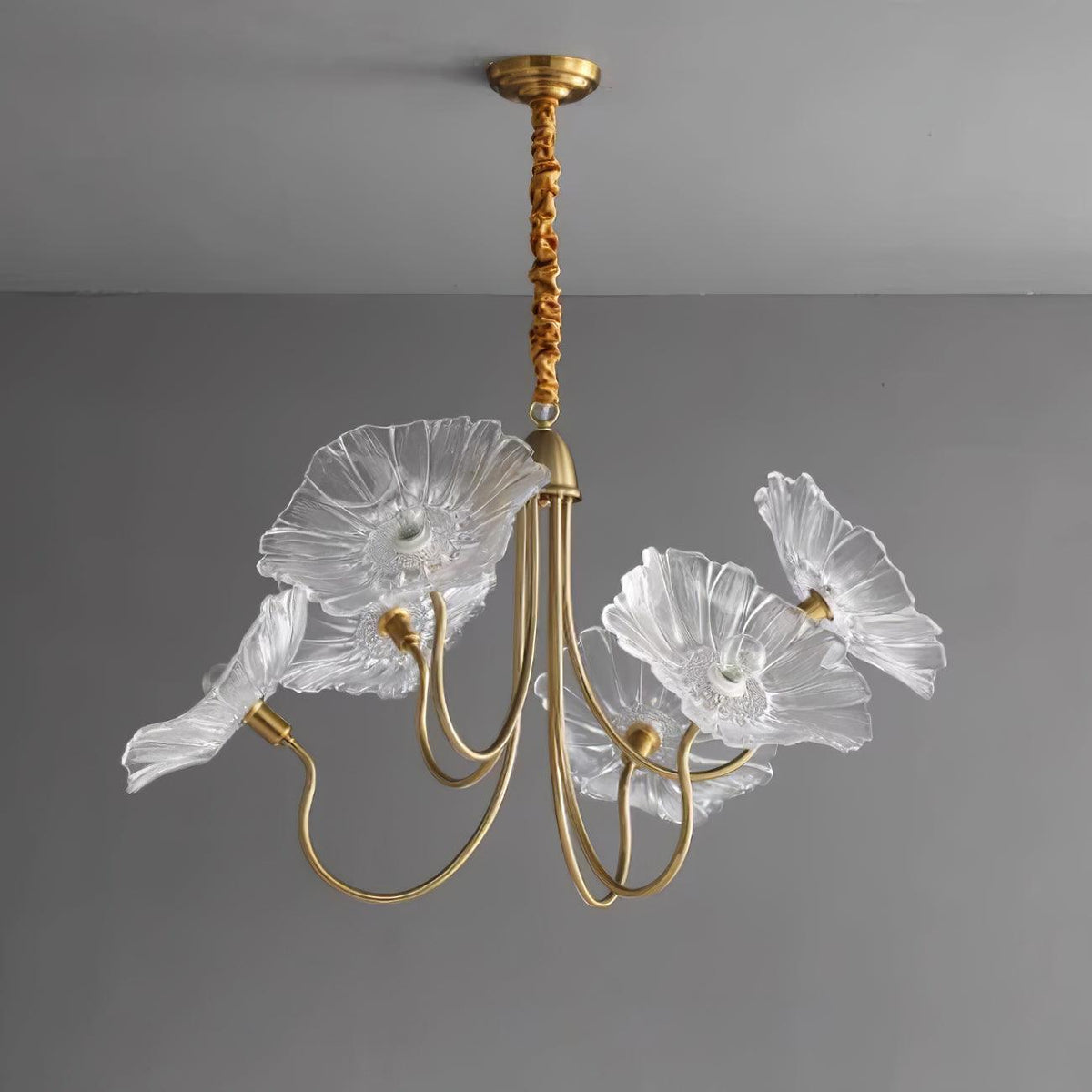 Hanglamp van mat glas met bloemdesign, 35 inch, meerarmig armatuur, helder roze goud, plafondverlichting voor eetkamer, woonkamer, hal, entree, modern in | Thomler