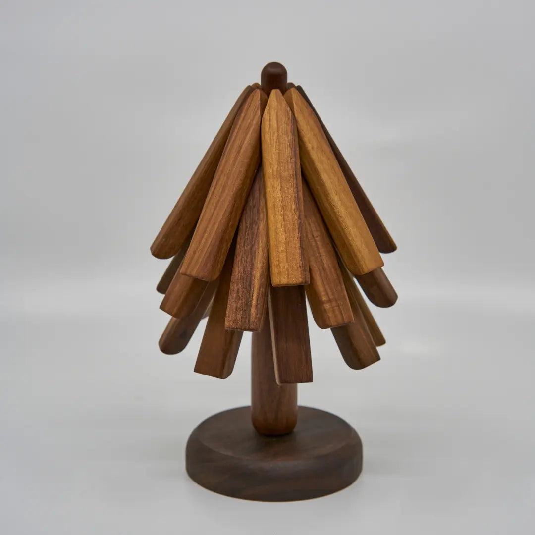 Wooden Hot Pad Holder Stand Tree Design Countertop Storage Organizer Natural Heat Resistant Kitchen Display Rack for Pot Holders Tabletop Di | Thomler