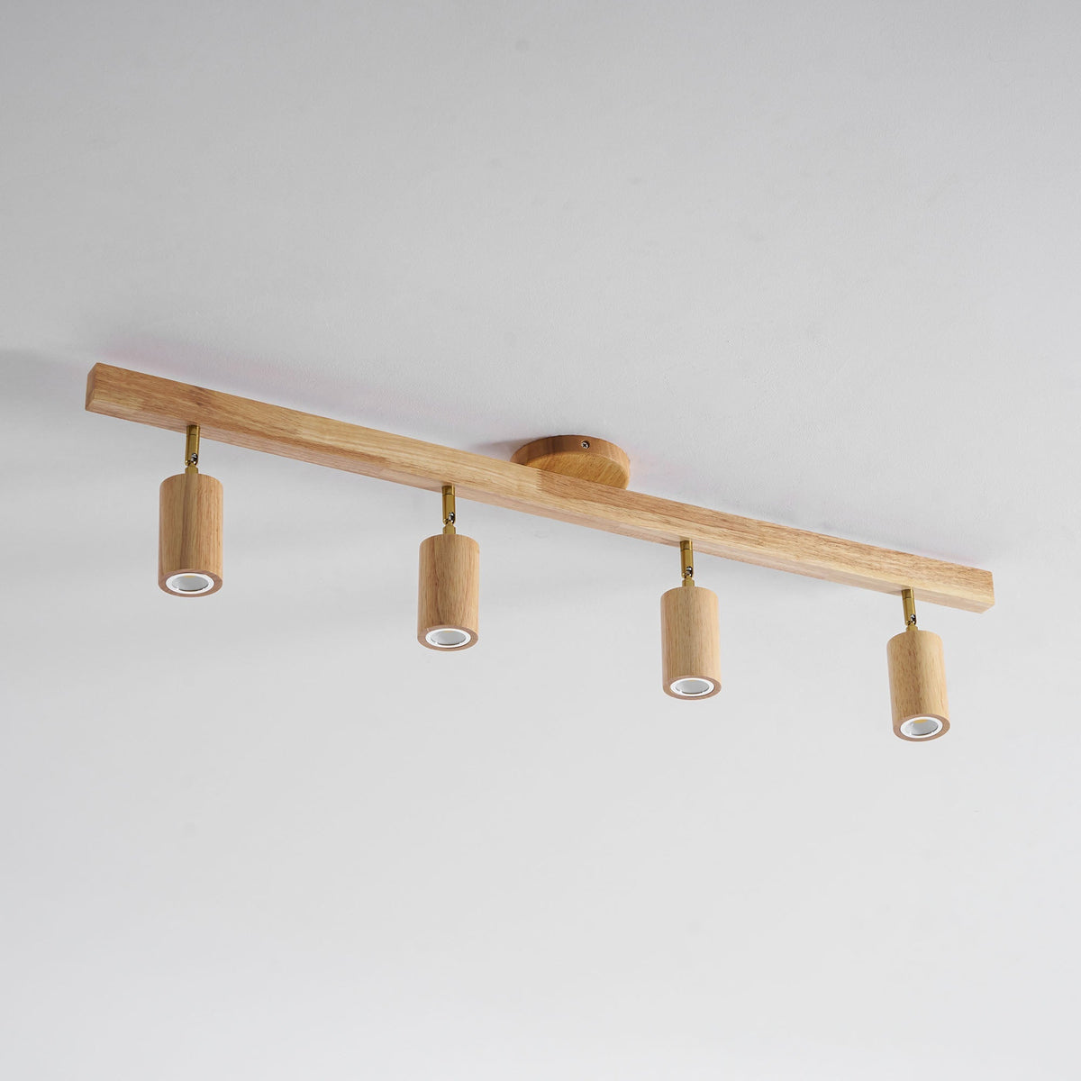 Foco de riel con múltiples cabezales y pantallas de madera para cocina, comedor y sala de estar | Lámpara LED ajustable para riel | Techo rústico de granja