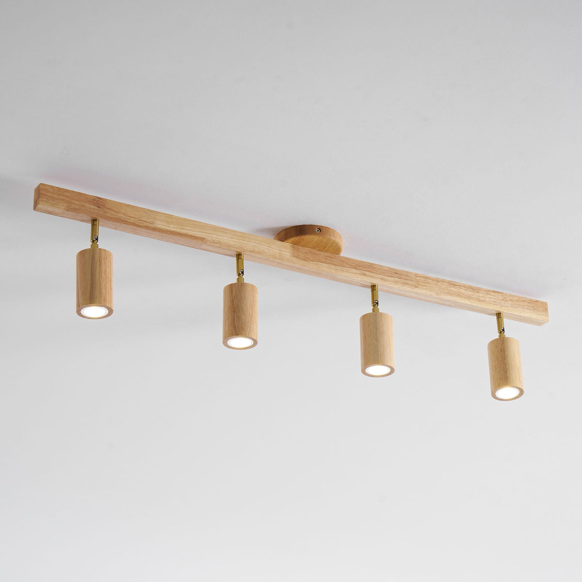 Foco de riel con múltiples cabezales y pantallas de madera para cocina, comedor y sala de estar | Lámpara LED ajustable para riel | Techo rústico de granja